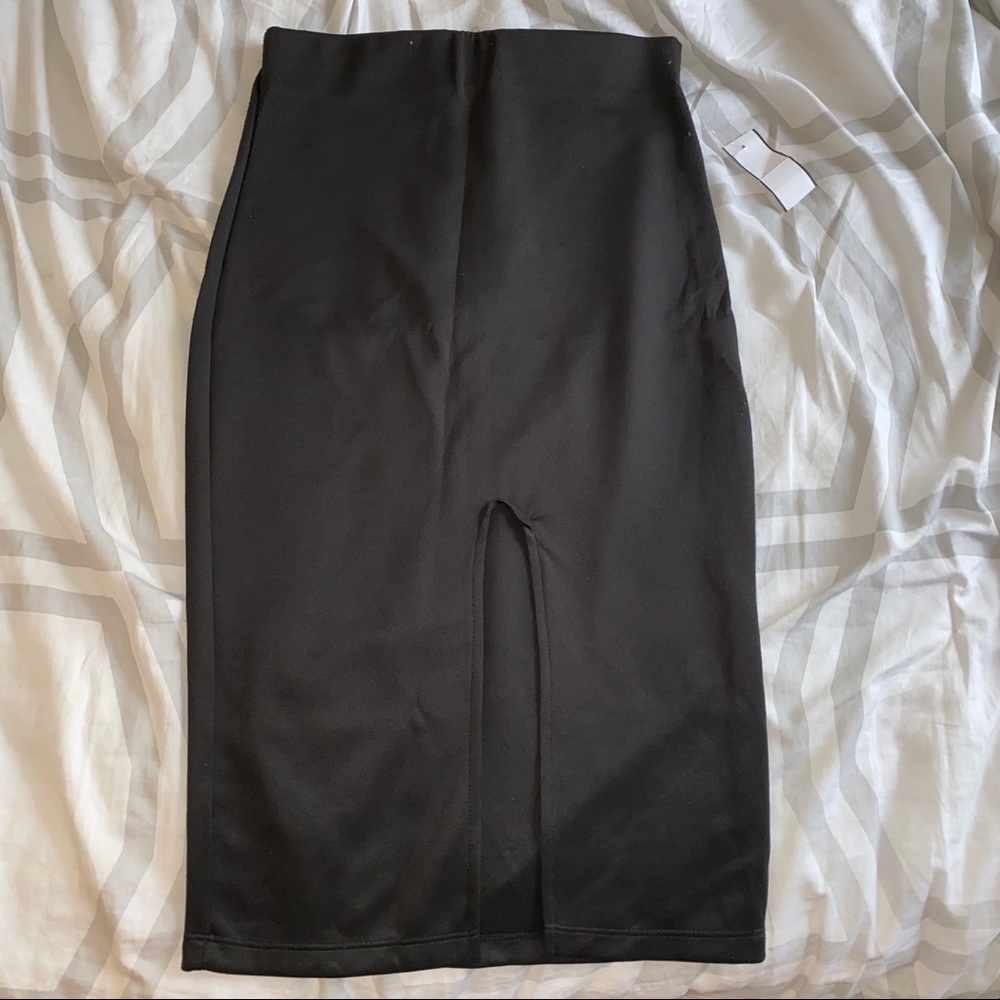 Olive ole black open slit pencil skirt